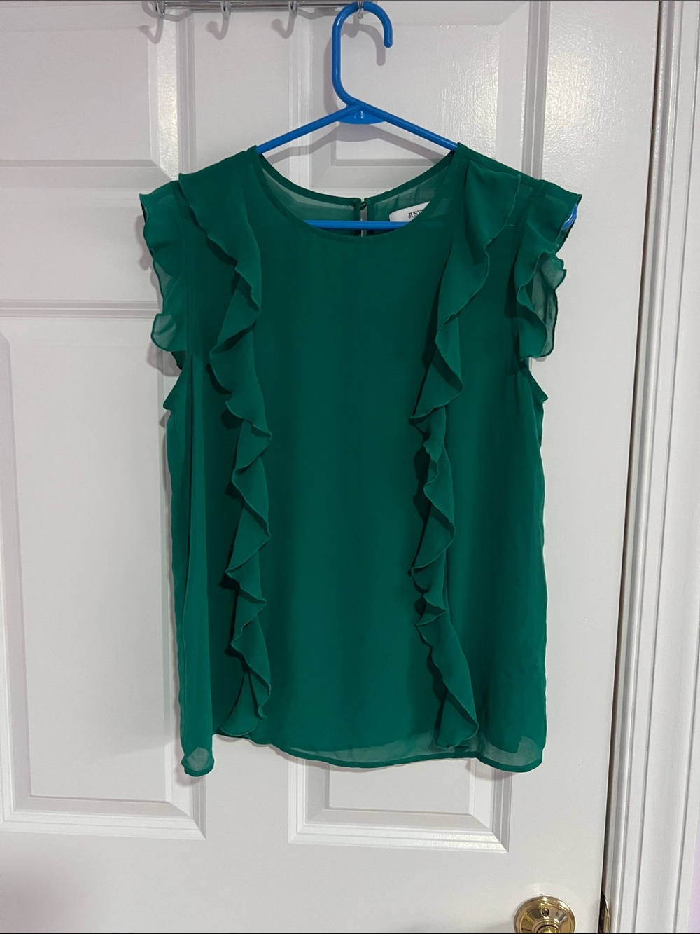 JustFab Emerald Ruffle Sleeveless Blouse